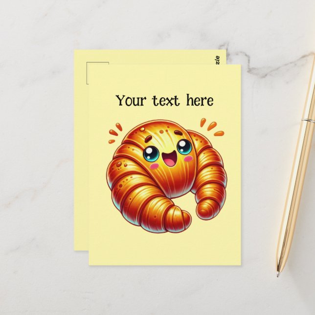 Cute croissant lovers customize postcard (Front/Back In Situ)