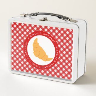 Cute Croissant & Red Gingham Pattern Personalized