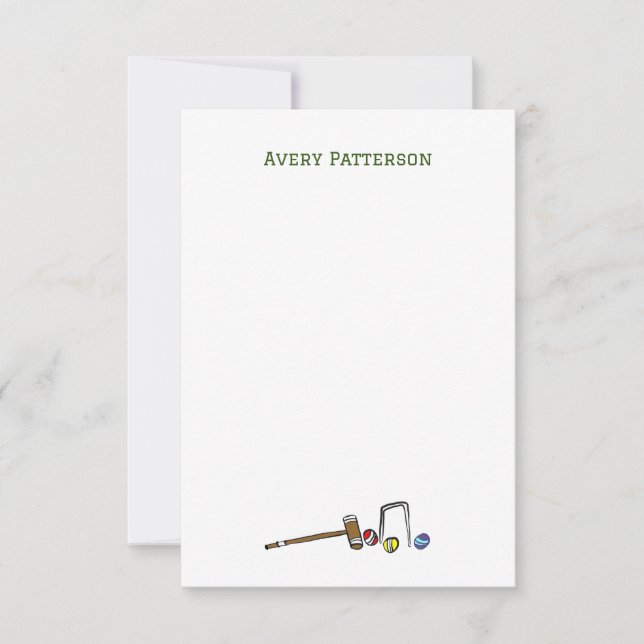 Cute Croquet Hand-Illustrated Preppy Boho Chic Note Card (Front)