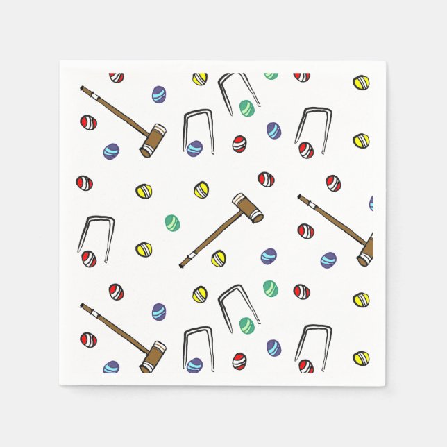 Cute Croquet Party Hand-Illustrated Lawn Games Napkins (Front)