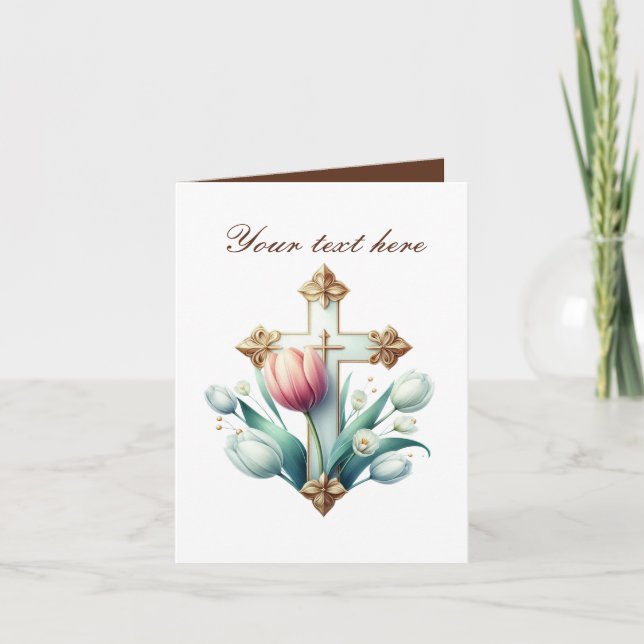 Cute Cross with roses customizable  Card (Front)