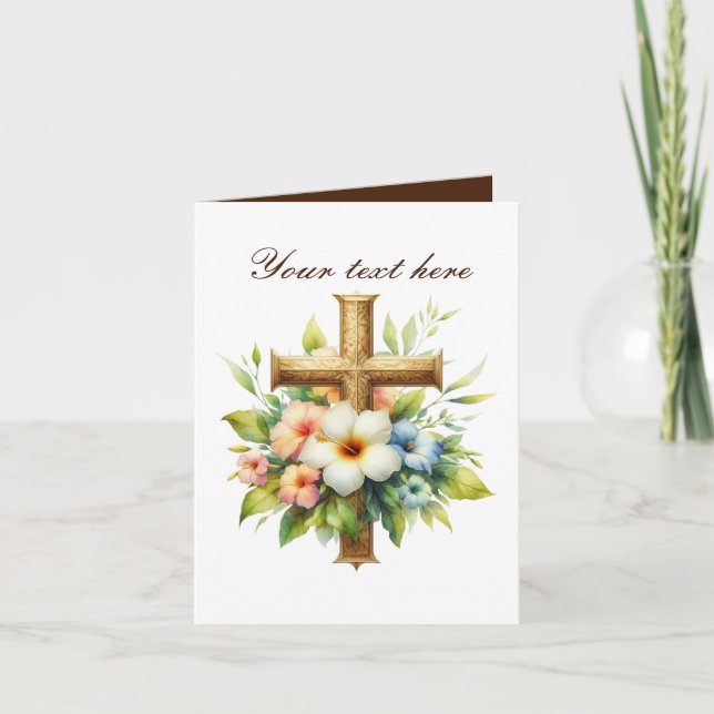 Cute Cross with roses customizable Card (Front)