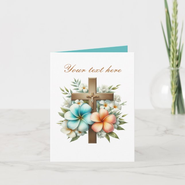 Cute Cross with roses customizable  Card (Front)