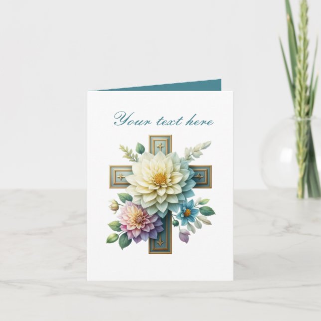 Cute Cross with roses customizable  Card (Front)