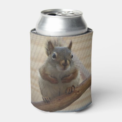 Cute Crouching Squirrel on Branch Can Cooler