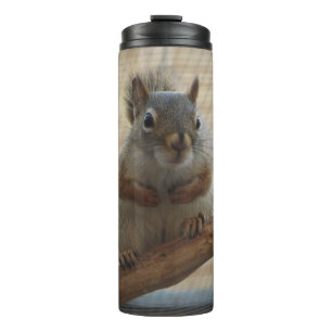 Cute Crouching Squirrel on Branch Thermal Tumbler