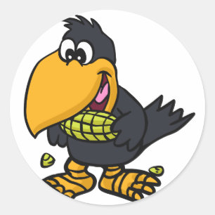 Cute crow eating corn choose background color classic round sticker