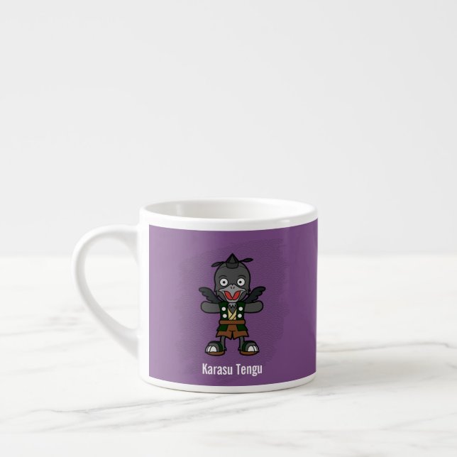 Cute Crow Tengu Yokai- Japanese Folklore Espresso Cup (Left)