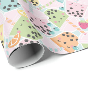 Cute Crowded Bubble Tea pastel kawaii Wrapping Paper