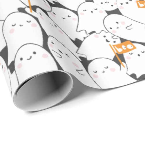 Cute Crowded Ghosts with Boo flags Wrapping Paper