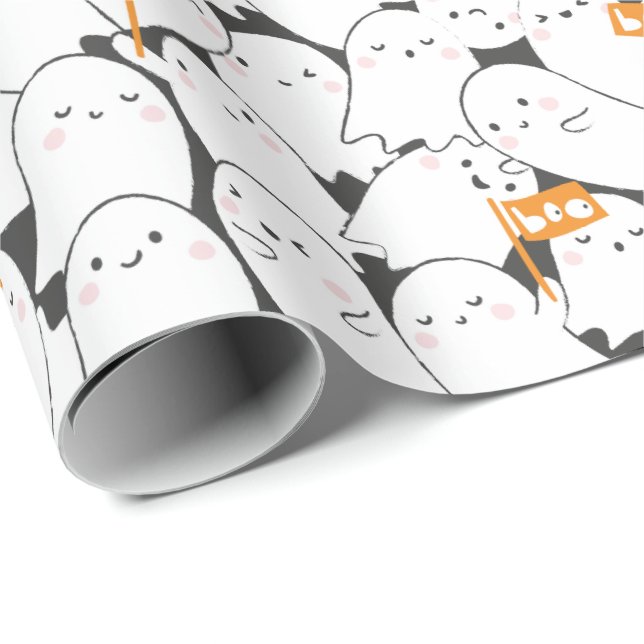 Cute Crowded Ghosts with Boo flags Wrapping Paper (Roll Corner)