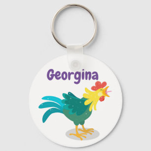 Cute crowing rooster cartoon illustration keychain