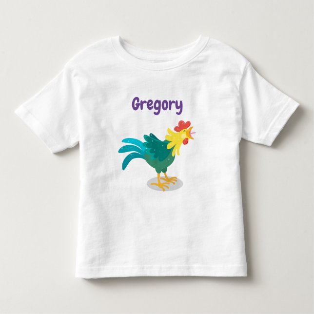 Cute crowing rooster cartoon illustration toddler t-shirt (Front)