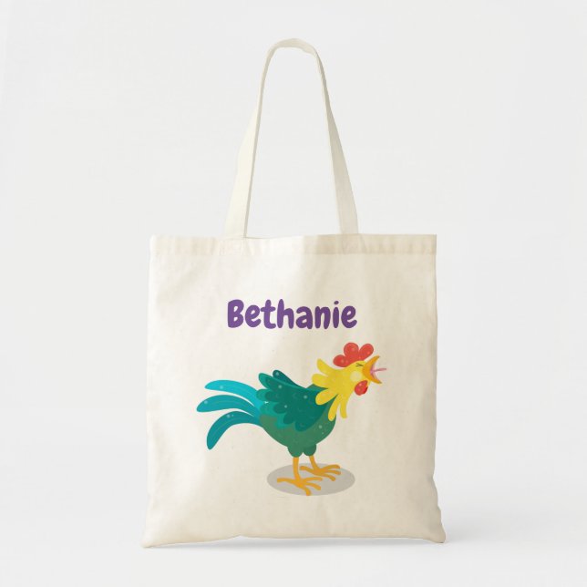 Cute crowing rooster cartoon illustration tote bag (Front)