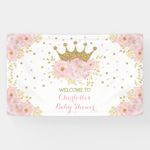 Cute Crown Princess Blush Gold Floral Baby Shower Banner