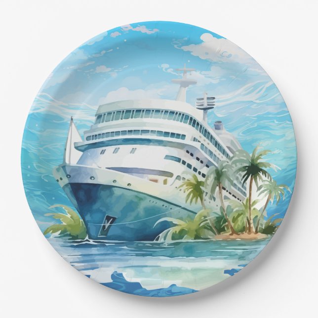 Cute cruise ship beach party paper plates (Front)
