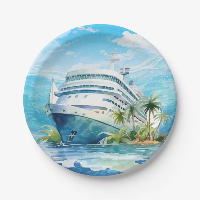 Cute cruise ship beach party paper plates (Front)
