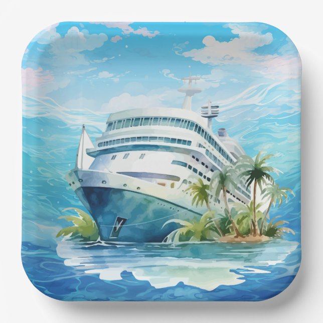 Cute cruise ship beach party paper plates (Front)