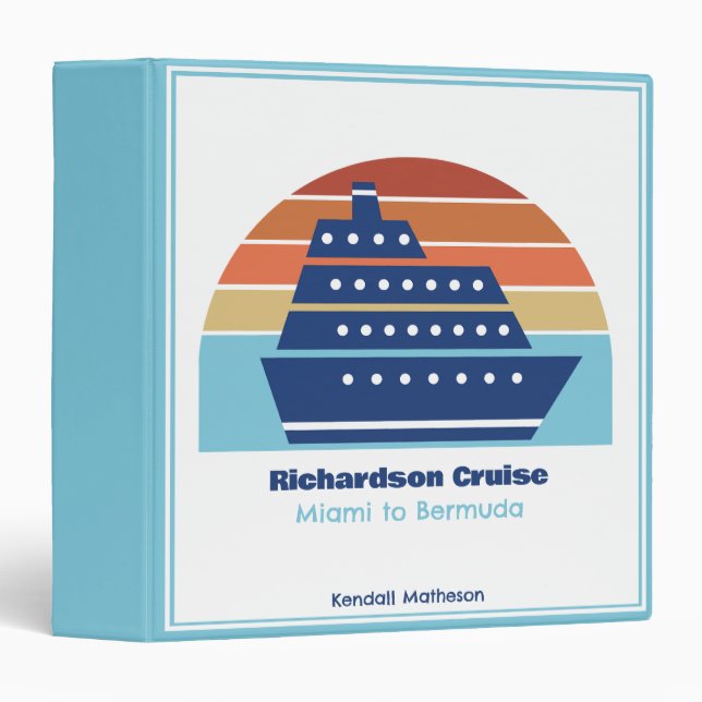 Cute Cruise Ship Family Trip Sunset Personalized 3 Ring Binder (Front/Spine)