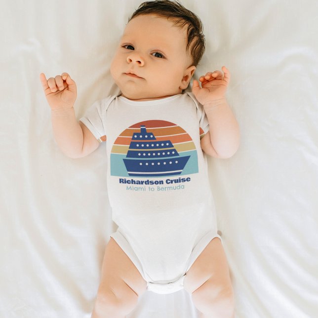Cute Cruise Ship Family Trip Sunset Personalized Baby Bodysuit (Creator Uploaded)