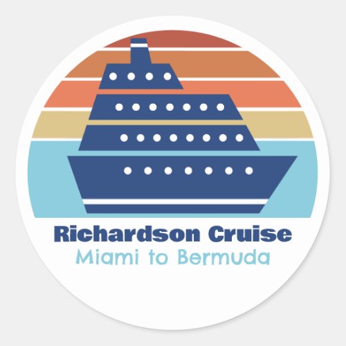 Cute Cruise Ship Family Trip Sunset Personalized Classic Round Sticker