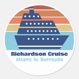Cute Cruise Ship Family Trip Sunset Personalized Classic Round Sticker