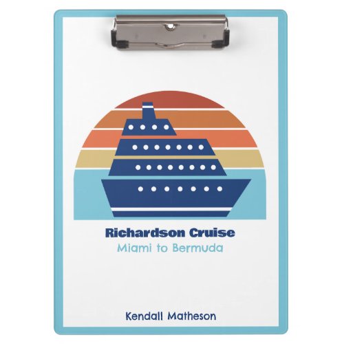 Cute Cruise Ship Family Trip Sunset Personalized Clipboard