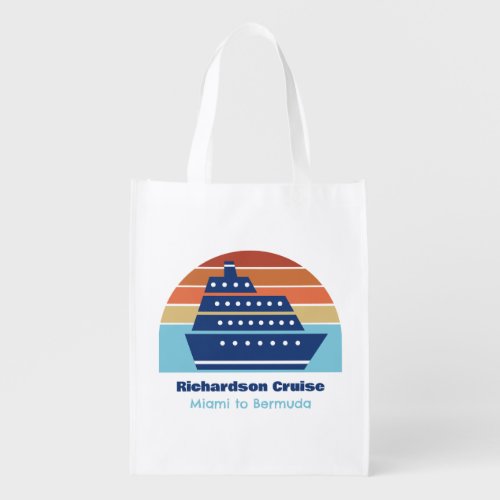 Cute Cruise Ship Family Trip Sunset Personalized Grocery Bag
