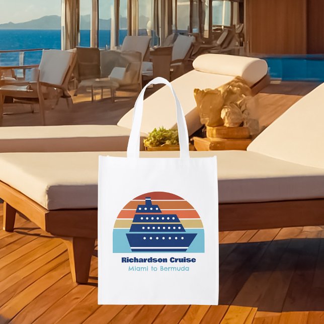 Cute Cruise Ship Family Trip Sunset Personalized Grocery Bag (Creator Uploaded)