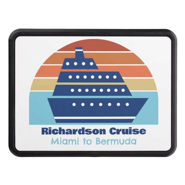 Cute Cruise Ship Family Trip Sunset Personalized Hitch Cover (Front)
