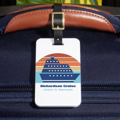 Cute Cruise Ship Family Trip Sunset Personalized Luggage Tag