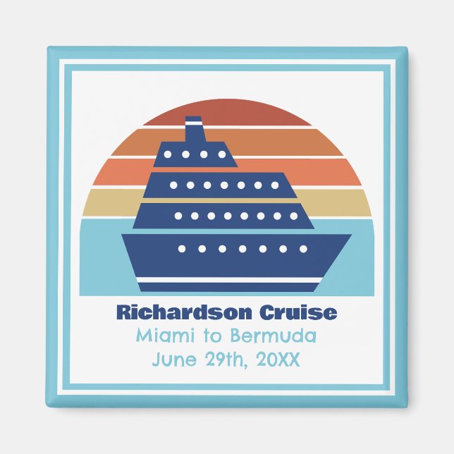 Cute Cruise Ship Family Trip Sunset Personalized Magnet (Front)