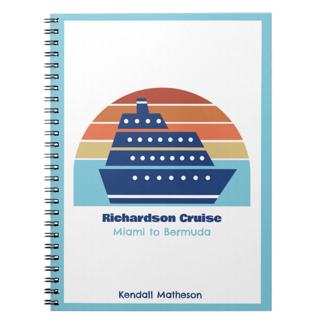 Cute Cruise Ship Family Trip Sunset Personalized Notebook (Front)