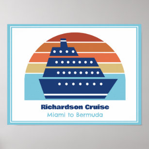 Cute Cruise Ship Family Trip Sunset Personalized Poster
