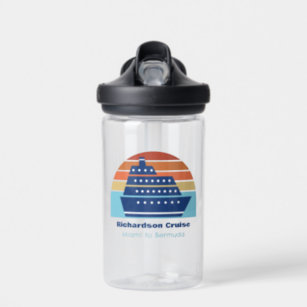 Cute Cruise Ship Family Trip Sunset Personalized Water Bottle