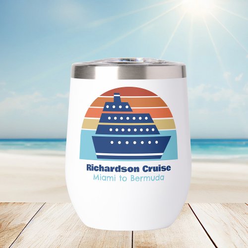 Cute Cruise Ship Sunset Personalized Thermal Wine Tumbler
