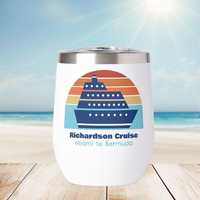 Cute Cruise Ship Sunset Personalized Thermal Wine Tumbler (Creator Uploaded)