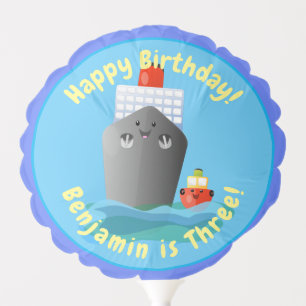 Cute cruise ship tug boat cartoon illustration balloon