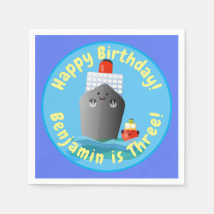 Cute cruise ship tug boat cartoon illustration napkins