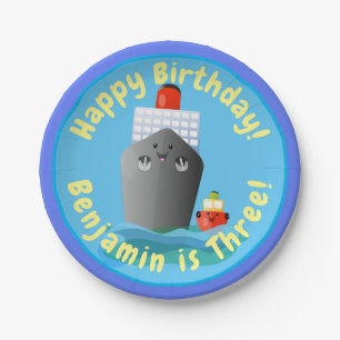 Cute cruise ship tug boat cartoon illustration paper plates