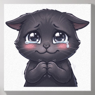 Cute Crying Black Cat Begging Canvas Wall Art Photo Tile