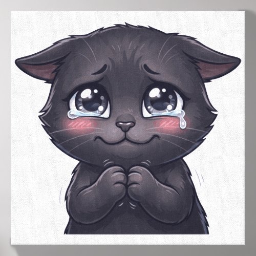 Cute Crying Black Cat Begging Canvas Wall Art Photo Tile