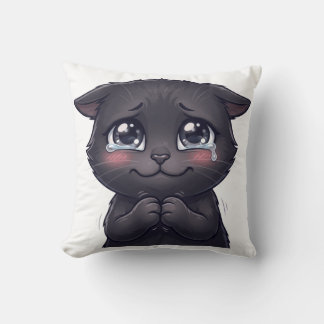Cute Crying Black Cat Begging Canvas Wall Art Throw Pillow