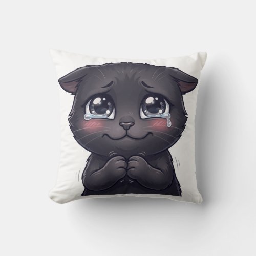 Cute Crying Black Cat Begging Canvas Wall Art Throw Pillow