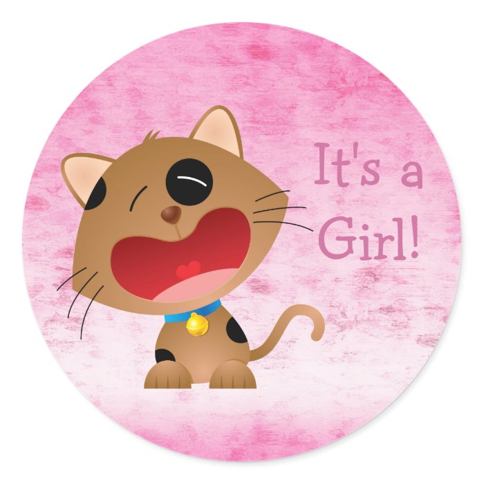 Cute Crying Cartoon Kitten It's A Girl New Baby Stickers