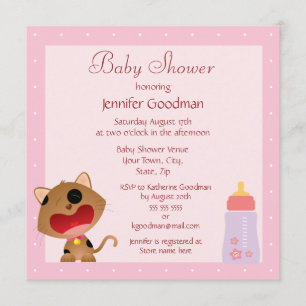 Cute Crying Kitten Pink Baby Shower Invitation