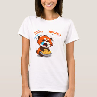 Cute Crying Red Panda Loves Pancakes Funny Cartoon T-Shirt