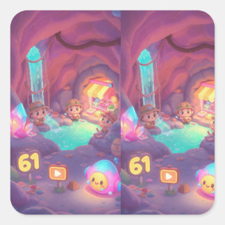 Cute Crystal Cave Adventure – Colorful Chibi Square Sticker
