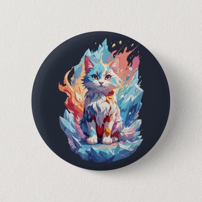Cute Crystal Fantasy Cat Design Button (Front)