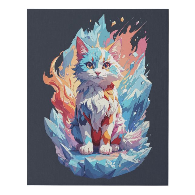Cute Crystal Fantasy Cat Design Faux Canvas Print (Front)